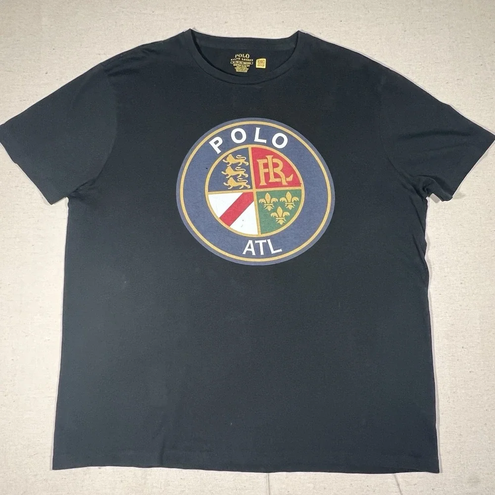 Polo Ralph Lauren Mens XL ATL Crest Custom Slim Fit Black T-shirt Preppy Atlanta
